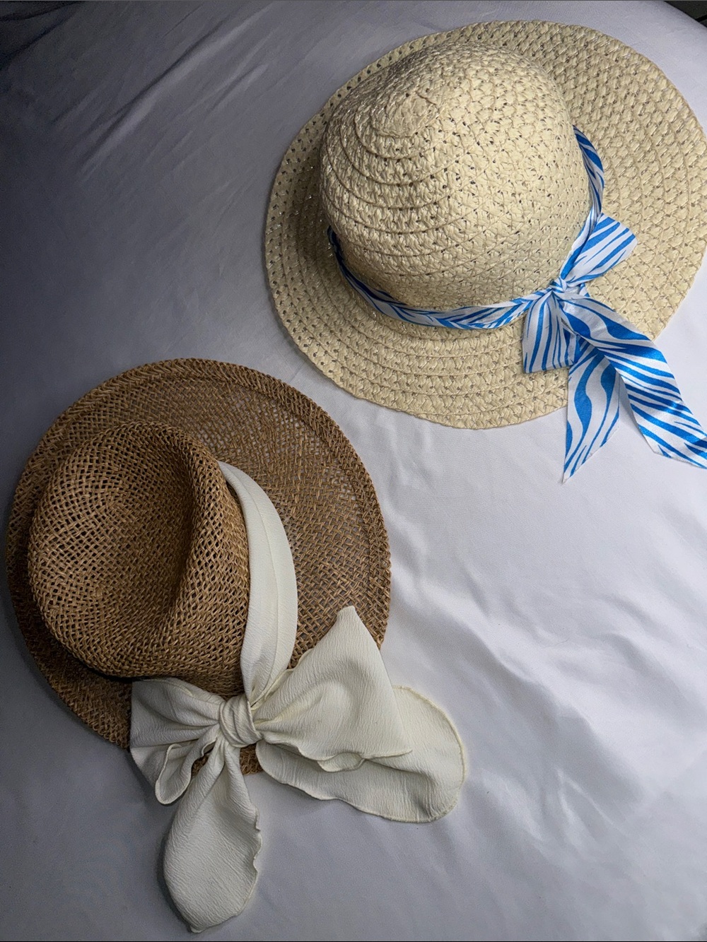 Cherokee Straw Sun Hat with Blue Scarf & Cream Tie straw hat